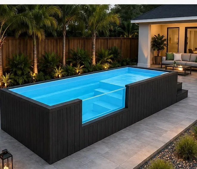 La piscina de fibra de vidrio sobre el suelo Horizon