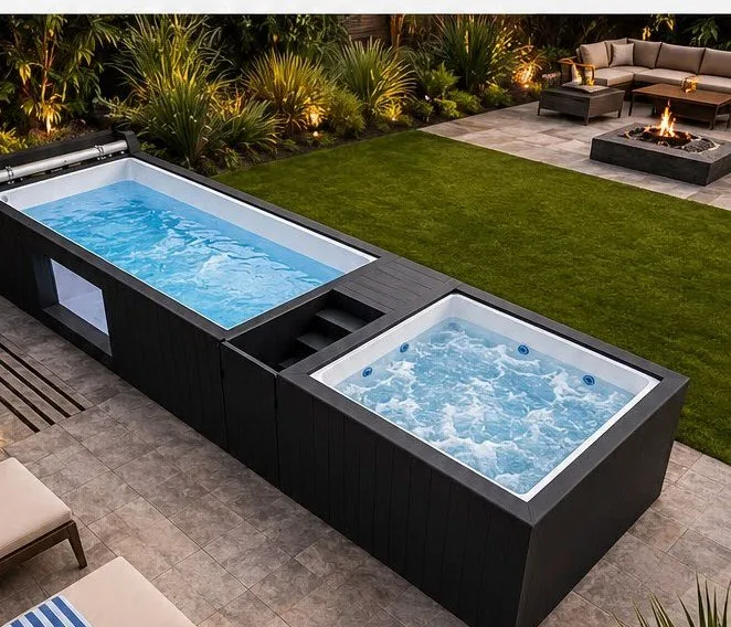 La piscina de fibra de vidrio sobre el suelo Oasis