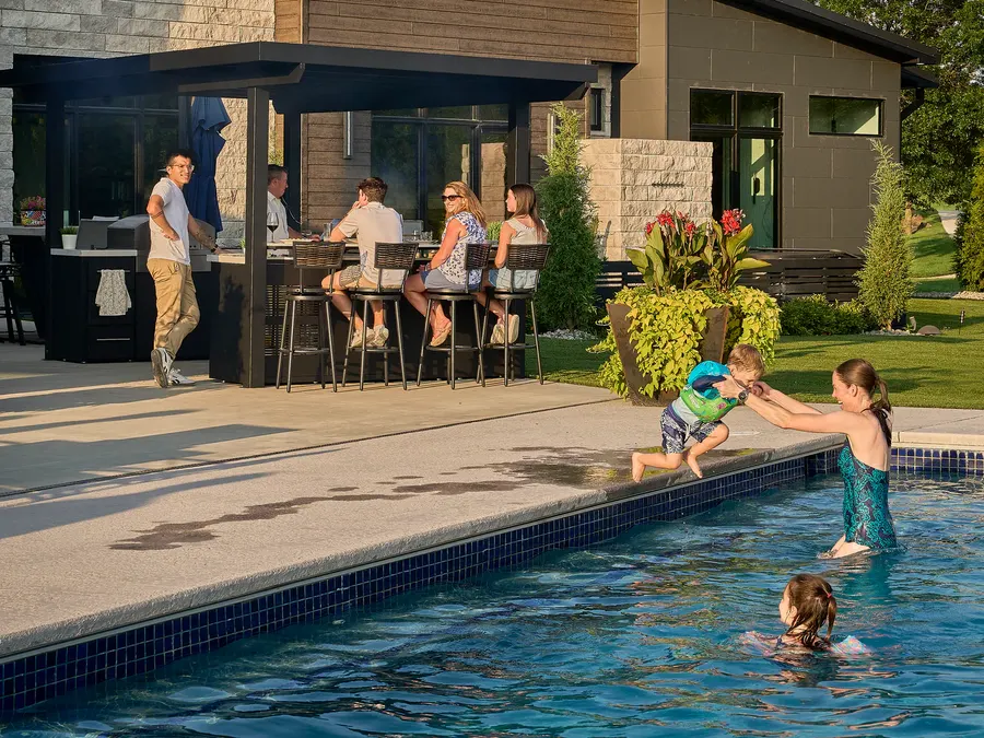Bar-style island next to the pool