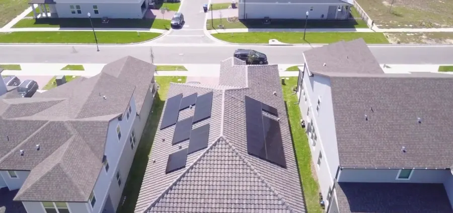 Solar panels installed on Central Florida homes, aerial view